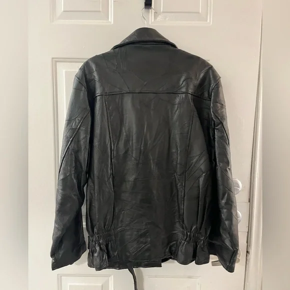 Vintage 90's Flight Path Leather Jacket Deadstock Moto Biker Patchwork Black XL